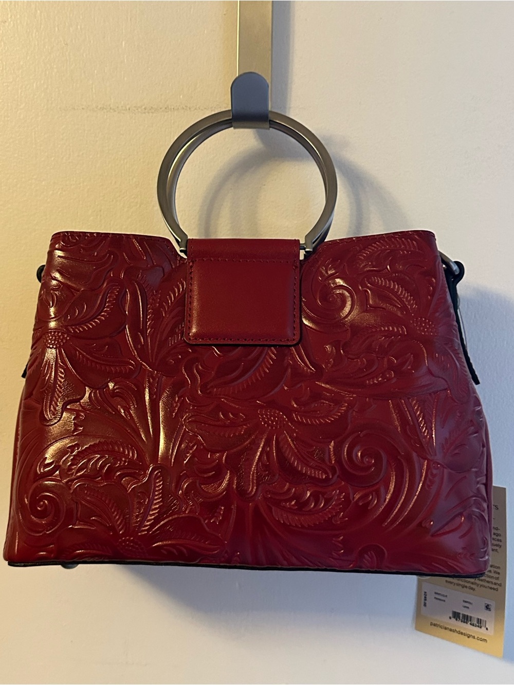 Patricia Nash Red Burnished Tooled Leather Top-Handle Satchel